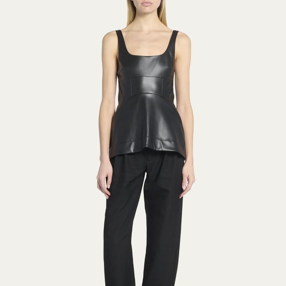 NWOT$395 PROENZA SCHOULER black LABEL Faux-Leather Fitted Peplum Top